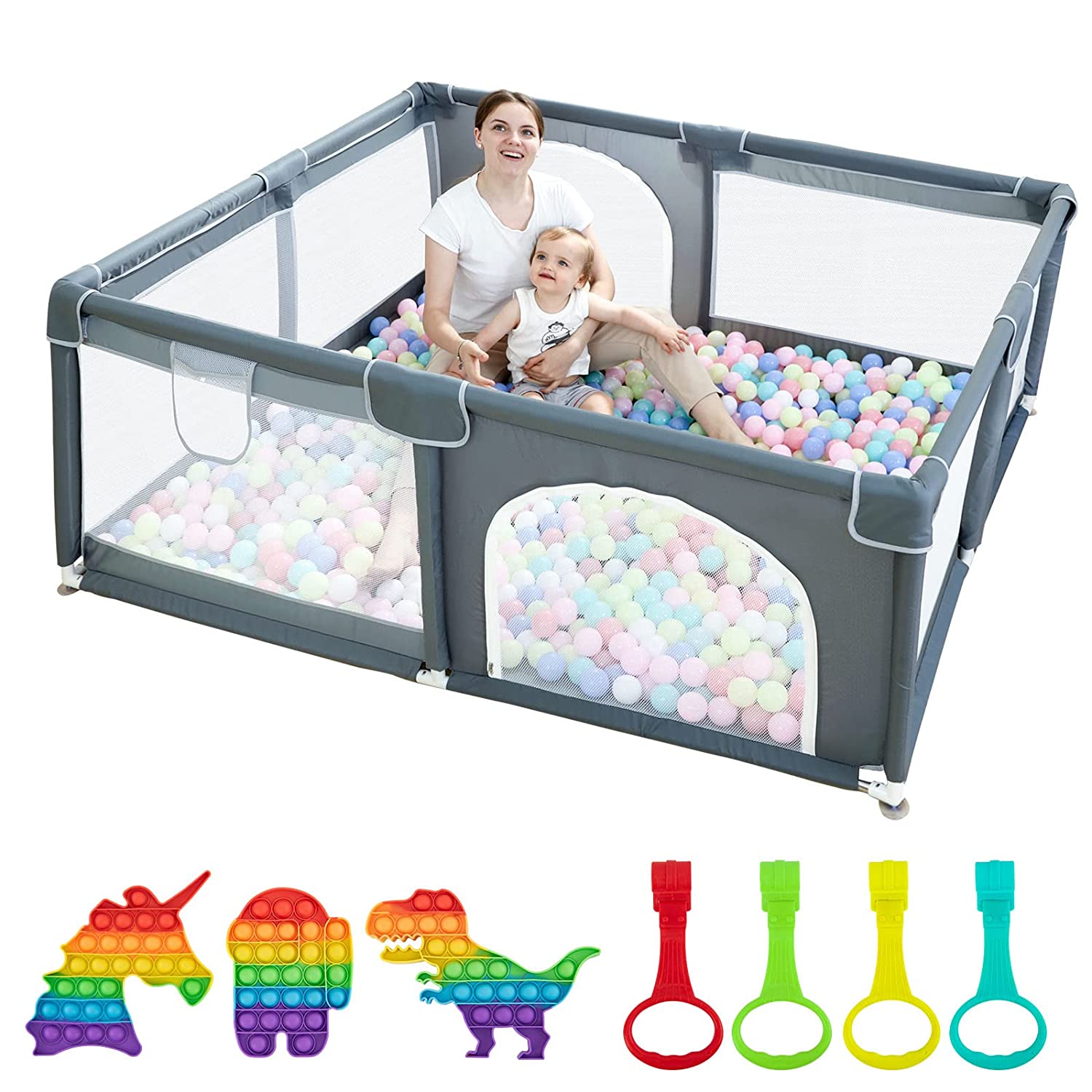 Large Baby Playpen79x71, Extra Large Play Pen For Babies And Toddlers, Play Yard With Gate, Baby Fence With Breathable Mesh, Safety Indoor & Outdoor Activity Center Grey